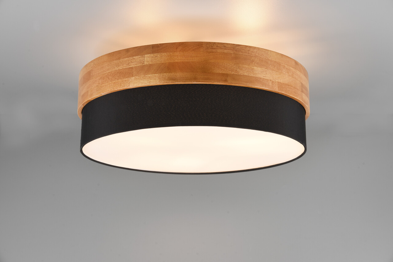 Plafoniera Seasons, TRIO, 50x21 cm, 40W, 3x E27, lemn/textil, natur/negru - imagine 5
